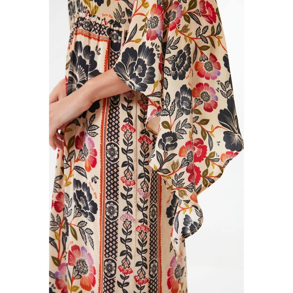 Farm Rio Romantic Garden Floral High Neck  Dramatic Sleeves Maxi Dress Size XL - Picture 7 of 15